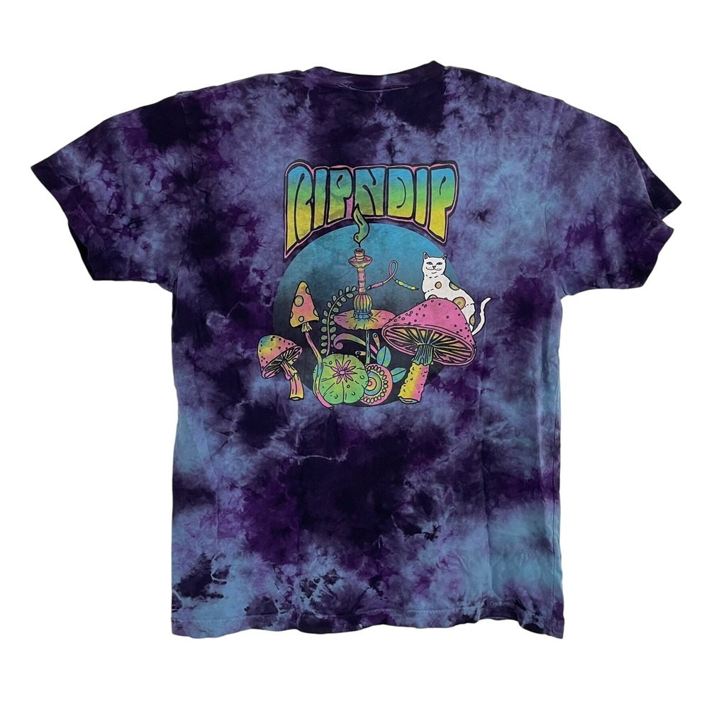 Ripndip Mens Purple TieDye Mushroom Lord Nermal Pocket Graphic T-Shirt Large $42